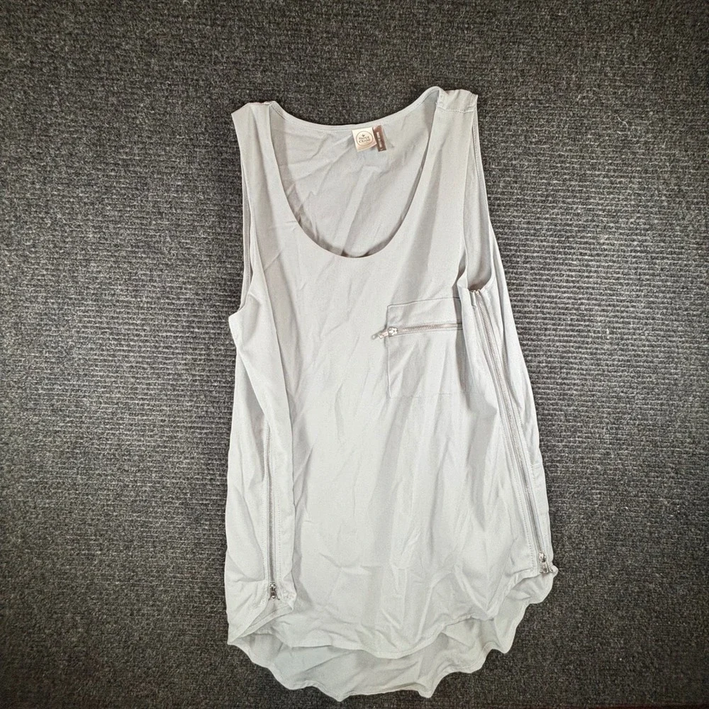Paper Crane Womens Gray Sleeveless Zipper Side Tank Top Size L Pocket Scoop Neck